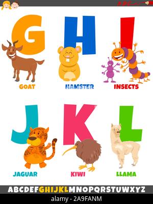 Cartoon Illustration von bunten Alphabet von Buchstaben G bis L mit tierischen Zeichen Stock Vektor