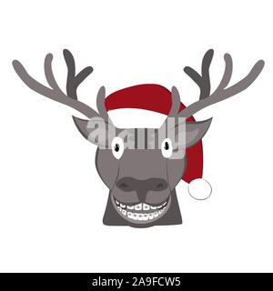 Weihnachten reh Symbol. Red Hat von Santa Claus. Vector Illustration. Cute cartoon Hirsche. Auf weissem Hintergrund Stock Vektor