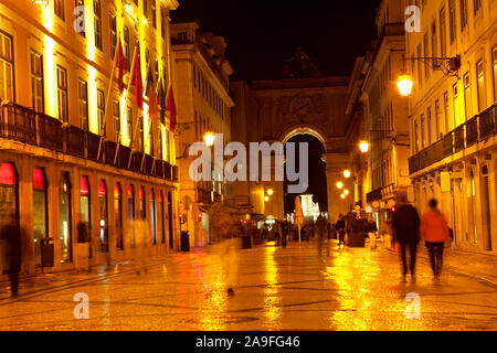 Augusta Straße von Lissabon in der Nacht Stockfoto