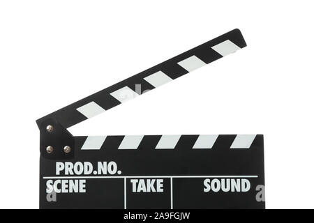 Klappe auf weißem Hintergrund, in der Nähe Stockfoto