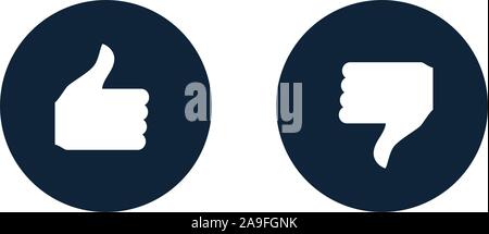 Wie und Symbol Abneigung innerhalb des Kreises. Daumen nach oben und unten Gesten, Wahl, approvement oder Ablehnung zu demonstrieren. Stock Vektor