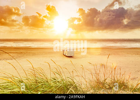 Mobilheim am Strand von Rømø, Dänemark Stockfoto