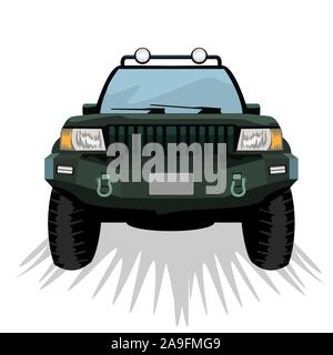 Offroad suv-Auto mit Vorderansicht Vorlage für Etiketten, Embleme, Abzeichen oder Logo. Vector Illustration. Stock Vektor