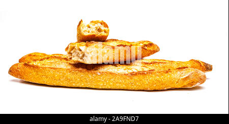 Französische baquette auf weißem Hintergrund Stockfoto