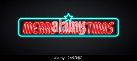 Frohe Weihnachten wünscht auf einer Leuchtreklame, die mit einem Stern, Ferien und Feier Konzept Stockfoto