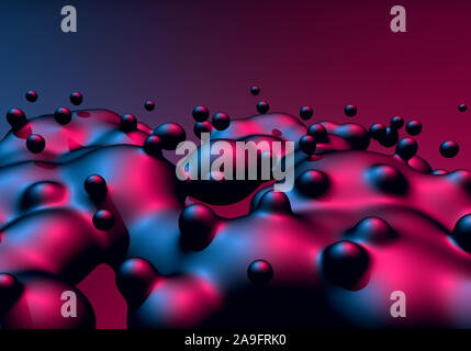 Zusammenfassung Hintergrund mit neon leuchtenden siedende Flüssigkeit Kugeln oder Tropfen in motion mit 80 s synthwave Stil Stockfoto