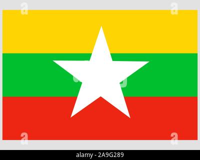 Die Flagge der Republik der Union von Myanmar. Die ursprünglichen Farben und Proportionen. Einfach Vektor eps Abbildung 10, aus Ländern Flag gesetzt. Stock Vektor