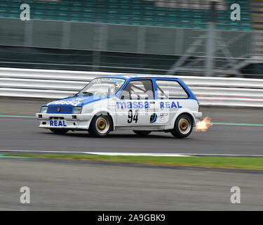 Auspuff Flammen, bis Bechtolsheimer, MG Metro Turbo, historische Tourenwagen Challenge, 1966-1990, Silverstone Classic, Juli 2019, Silverstone, Northampt Stockfoto