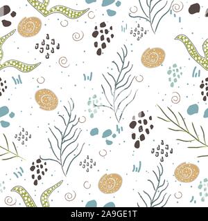 Nahtlose Algen nahtlose Muster. Moderne digitale Design. Marine, Sich wiederholendes Muster. Modern im skandinavischen Stil. Moderne Farben und Design. Stock Vektor
