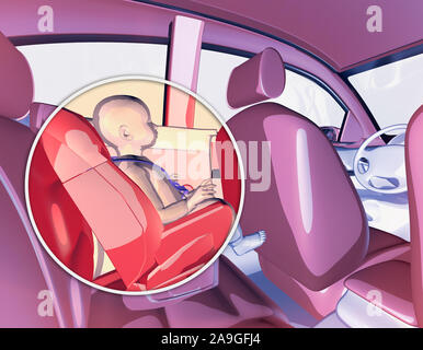 Kindersitz mit Sensor, anti-stich Gerät. Sitz für Autos zugelassen und Kinder sitzen. 3D-Rendering Stockfoto