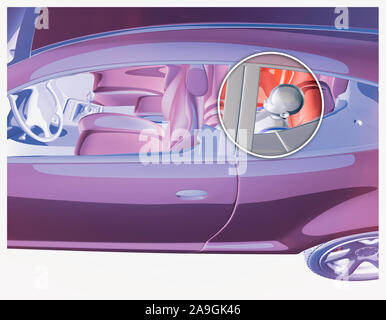 Kindersitz mit Sensor, anti-stich Gerät. Sitz für Autos zugelassen und Kinder sitzen. 3D-Rendering Stockfoto