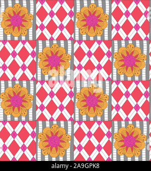 Nahtlose geometrische Square Design mit Blume Hintergrund Stockfoto