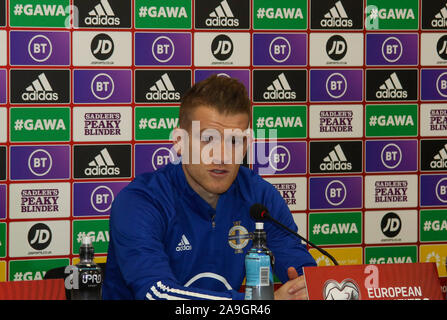 Windsor Park, Belfast, Nordirland, Irland. 15. Nov 2019. Nordirland Pressekonferenz in Belfast. Nordirland spielen die Niederlande im Windsor Park morgen Abend in einer entscheidenden EM-Qualifikationsspiel 2020. Nordirland Kapitän Steven Davis. Quelle: David Hunter/Alamy leben Nachrichten Stockfoto