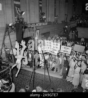 Menge beobachten Acrobat Handeln während des Flügels für Ewing Zeichen" für die Beitrittskandidaten Oscar R. Ewing, Democratic National Convention, Internationale Amphitheater, Chicago, Illinois, USA, Foto: Thomas J. O'Halloran, Juli 1952 Stockfoto