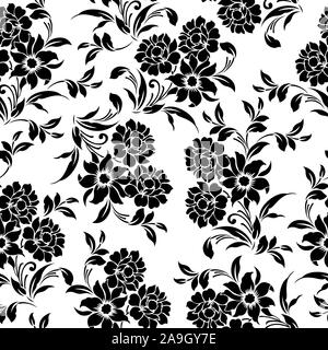 Nahtlose floral black white Pattern Stockfoto