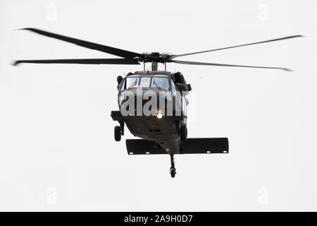 SLIAC/SLOWAKEI - August 3, 2019: Slowakische Luftwaffe Sikorsky UH-60M Black Hawk7642 Transporthubschrauber Anzeige an Siaf slowakischen International Air Fest Stockfoto