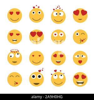 Emoticon lächelndes Gesicht Symbole. Liebe Emoji Zeichen gesetzt, Vektor Stock Vektor