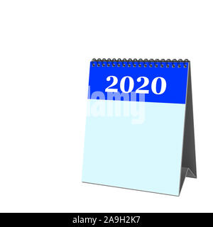 Schreibtisch Kalender 2020 vor weißem Hintergrund, 3D-Darstellung Stockfoto