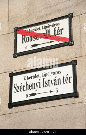 Budapest, Umbenennung des Roosevelt ter im Szechenyi Istvan ter Stockfoto