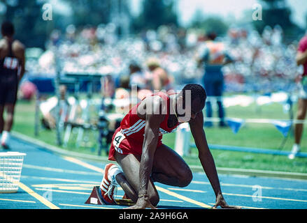 Edwin Moses (USA) bei den USA Outdoor Track and Field Championships 1987 Stockfoto