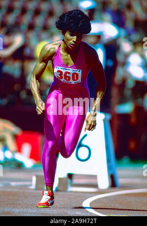 Florence Griffith Joyner konkurrieren auf dem 1984 US olympischen Team Studien. Stockfoto