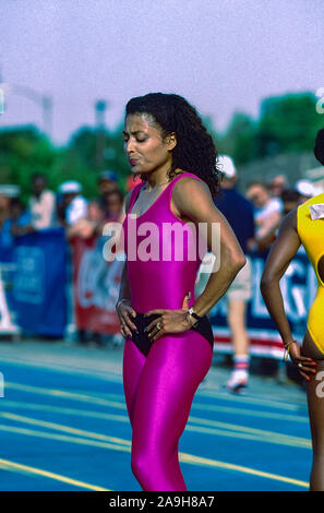 Florence Griffith Joyner konkurrieren an den USA 1987 Outdoor Leichtathletikmeisterschaften Stockfoto