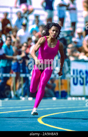 Florence Griffith Joyner konkurrieren an den USA 1987 Outdoor Leichtathletikmeisterschaften Stockfoto