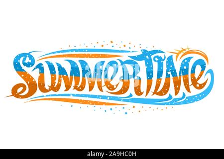 Vektor Schriftzug Sommer Banner mit Kreativen elegante Kalligraphie und Cartoon Sonne mit Sonnenstrahlen, abstrakte Darstellung für den Sommer Poster wit Stock Vektor