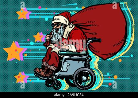 Santa Claus ist eine aktive Rollstuhlfahrer deaktiviert. Weihnachten und neues Jahr Stock Vektor