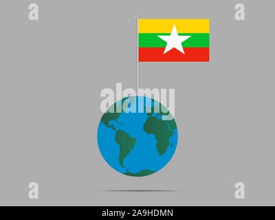 Die Flagge der Republik der Union von Myanmar. Die ursprünglichen Farben und Proportionen. Einfach Vektor eps Abbildung 10, aus Ländern Flag gesetzt. Stock Vektor