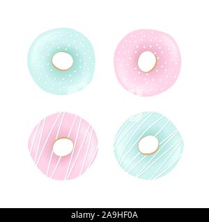 Süße Krapfen mit Blau und Rosa Zuckerglasur und Streuseln Stock Vektor