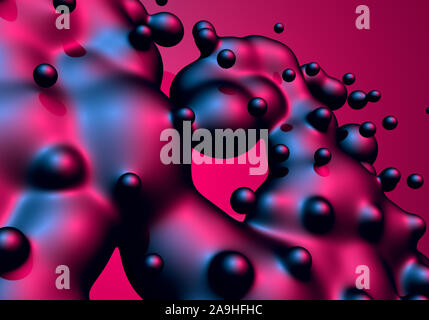 Zusammenfassung Hintergrund mit neon leuchtenden siedende Flüssigkeit Kugeln oder Tropfen in motion mit 80 s synthwave Stil Stockfoto