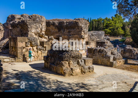 Das Amphitheater oder Kolosseum am römischen Siedlungen von Italica in Dorf Santiponcethe Spanien Stockfoto