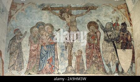 CAPILLA STO TOMAS-MURAL DE LA CRUCIFIXION. Lage: CATEDRAL VIEJA. In Lerida. Spanien. Jungfrau Maria. Stockfoto