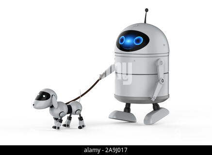 3D-rendering Android Roboter oder künstliche Intelligenz Roboter mit Hund Roboter Stockfoto
