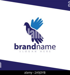 Taube Vogel mit Hand logo Bestandsvorlage Stockfoto