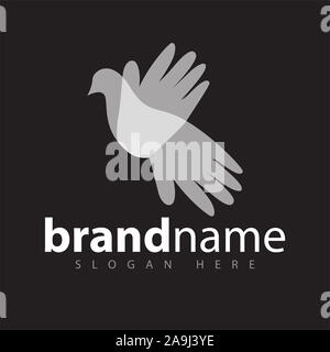 Taube Vogel mit Hand logo Bestandsvorlage Stockfoto