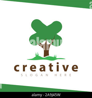 X Schreiben Baum grüne Logo vector Template Stockfoto