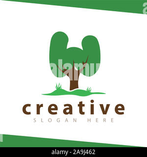 W Schreiben Baum grüne Logo vector Template Stockfoto