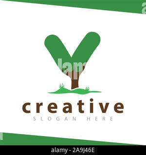 V Schreiben Baum grüne Logo vector Template Stockfoto