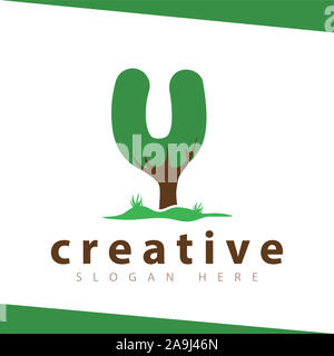 U Schreiben Baum grüne Logo vector Template Stockfoto