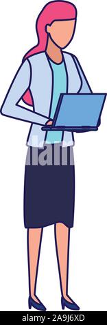 Avatar Geschäftsfrau mit einem Laptop Computer Symbol Stock Vektor