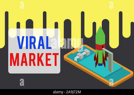 Handschrift text Virale Markt. Konzeptionelle Foto Informationen zu einem Produkt Spreads zwischen zeigen Bereit Rakete lügen Smartphone zu starten. Starten Stockfoto