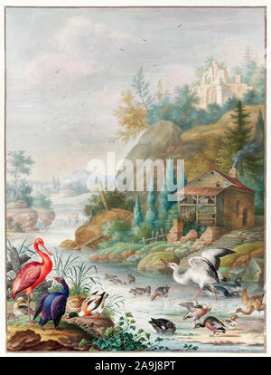 Vögel in der Nähe ein Gebirgsbach von Herman Henstenburgh (C.1683-C.1726). Stockfoto