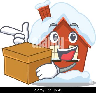 Winter Haus in der Karikatur Form mit Box bringen Stock Vektor