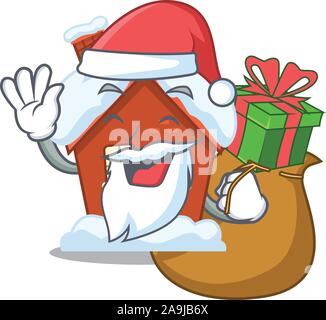 Santa bringen Geschenk winter Haus mit Charakter Form Stock Vektor