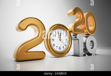 Nummer 2019 wenden sich neuen 2020. Neues Jahr 2020 Konzept. 3D-Darstellung. Stockfoto