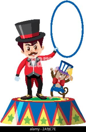 Einzelnes Zeichen von Circus master und Monkey weißen Hintergrund Abbildung Stock Vektor