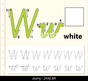 Tracing alphabet Vorlage für Buchstabe W Abbildung Stock Vektor