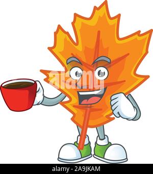 Orange Blätter im Herbst mit der zeichentrickfigur Trinken in Schale Stock Vektor
